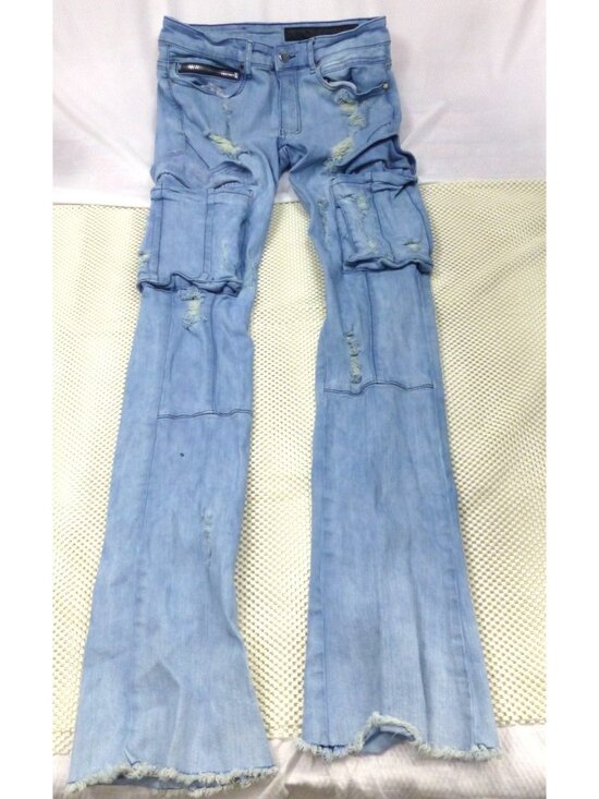 Rockstar Original Other - Rockstar Original Trashed Light Blue Distressed Flare Jeans RSM205 30x36 Cargo P